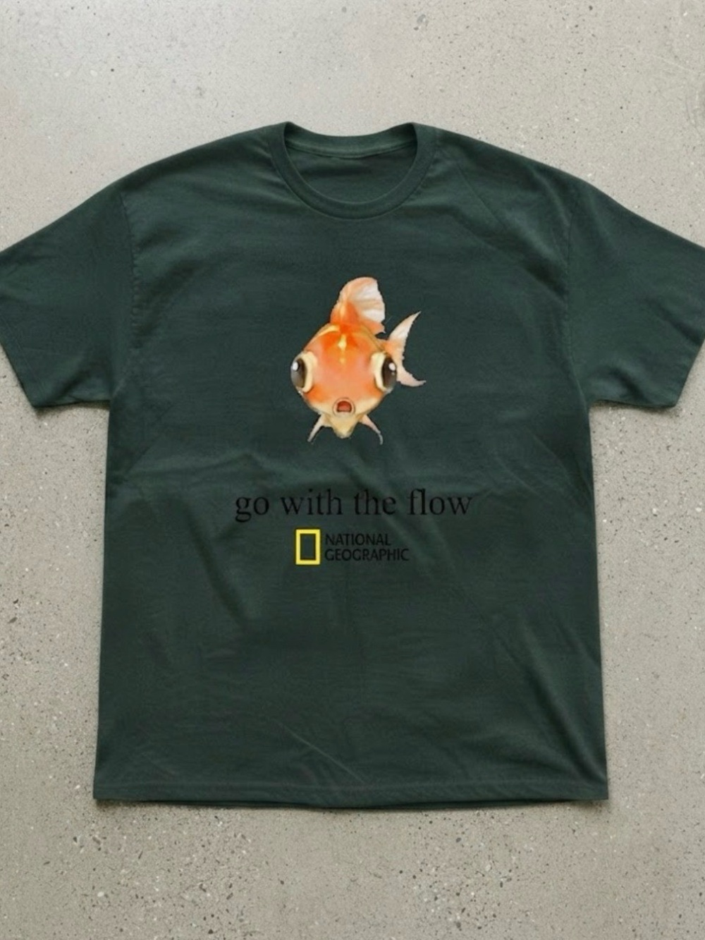 National Geographic Go With The Flow Goldfish Dark Green Gildan T-Shirt
